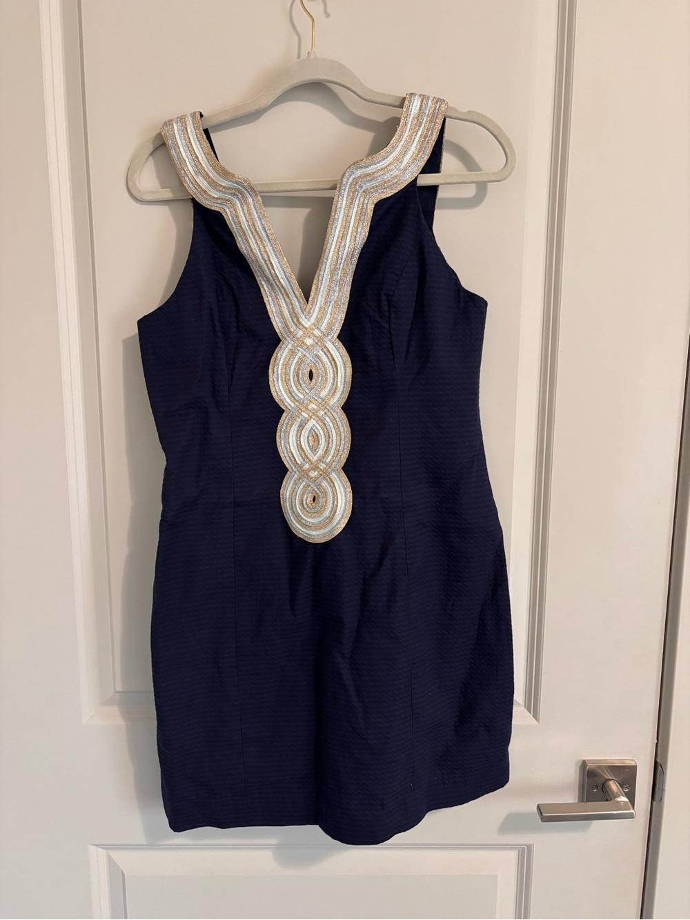 Lilly Pulitzer Navy Dress with Gold & Silver Metallic Trim